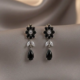 Glamorous Silver-Plated Black Crystal Floral Drop Earrings (1)