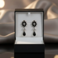 Glamorous Silver-Plated Black Crystal Floral Drop Earrings (2)